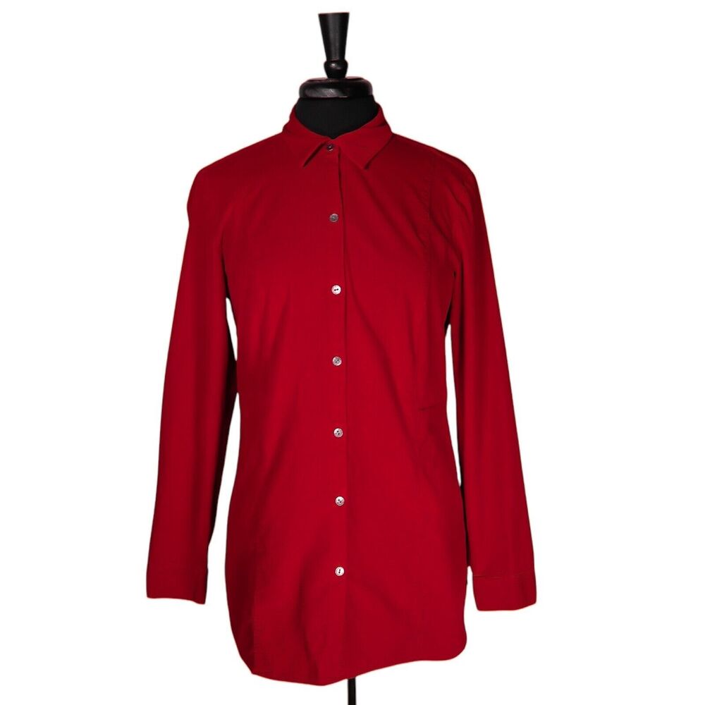 J. Jill Women's Shirt Button Up Red Corduroy Pockets Blouse Tunic Top Size Small